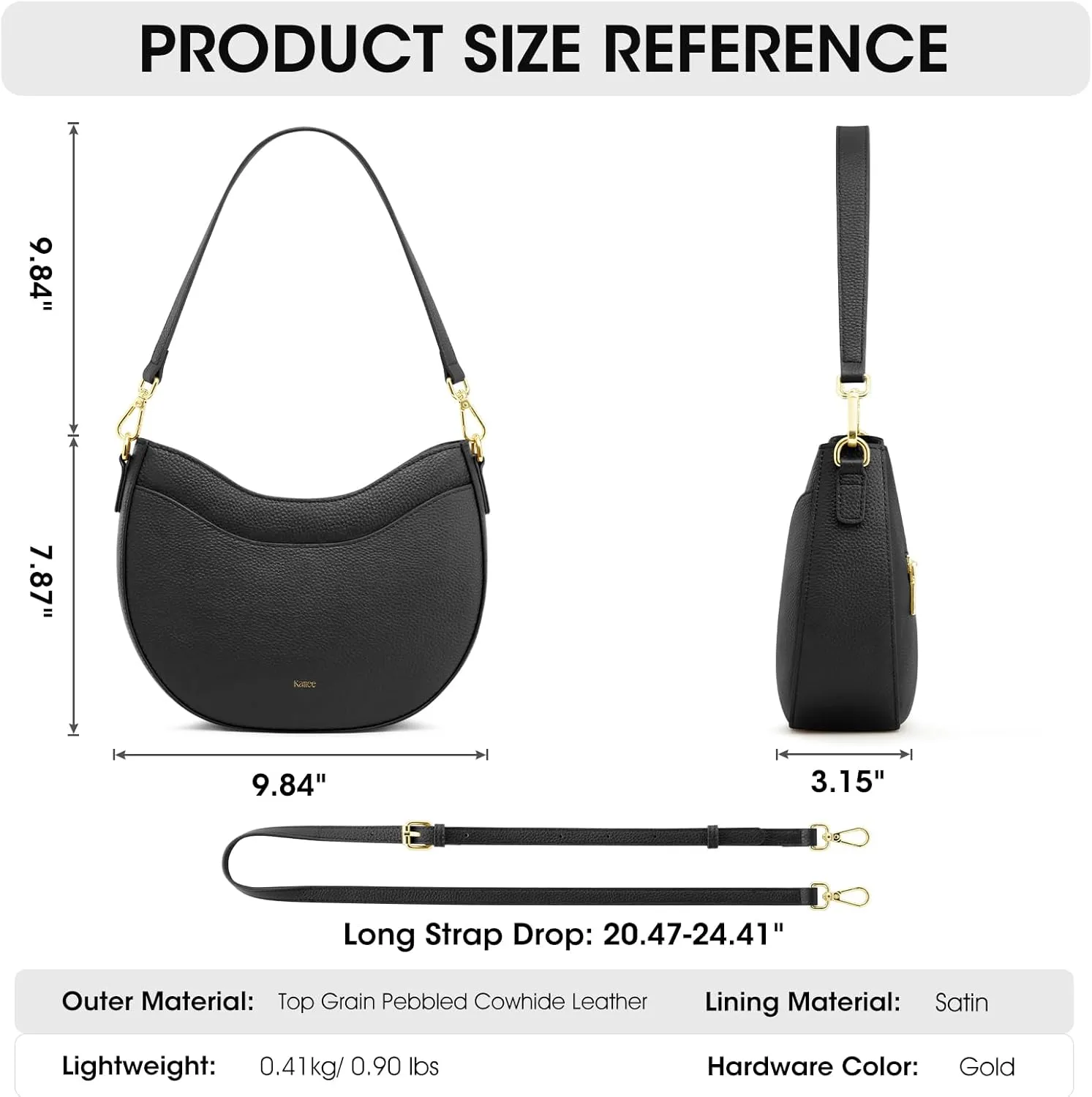 Kattee Leather Crossbody Bags for Women, Small Purses and Handbags, Soft Hobo Shoulder Satchel with Zipper Closure