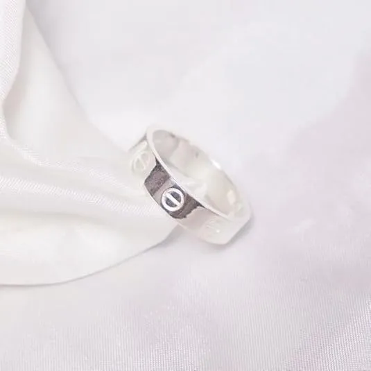 KHATU CRAFT 14K White Plated Screw Design Band Finger Ring 925 Sterling Silver Rings Unique Daisy Ring Statement Ring