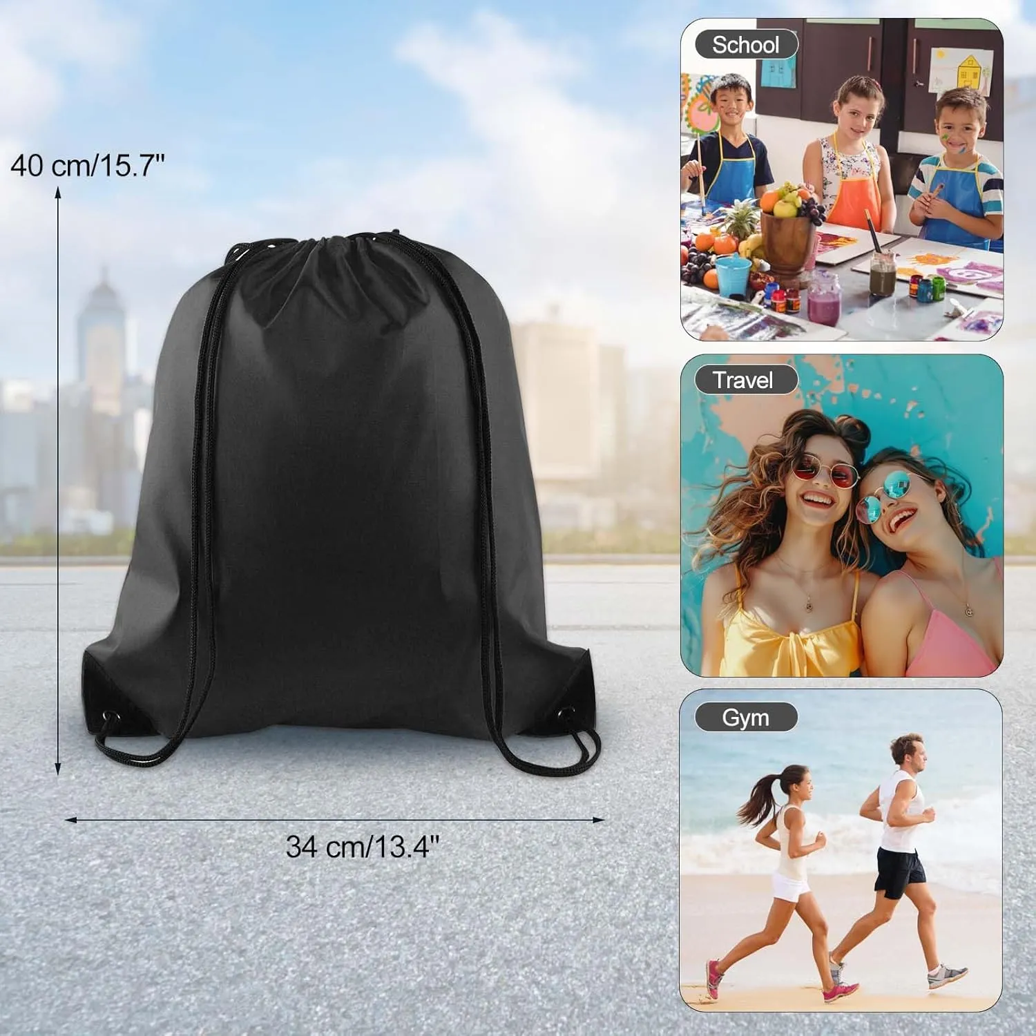KUUQA 80Pcs Black Drawstring Backpack Bag Sack Drawstring Bags Bulk String Bags Storage Bags for Sport Gym Traveling