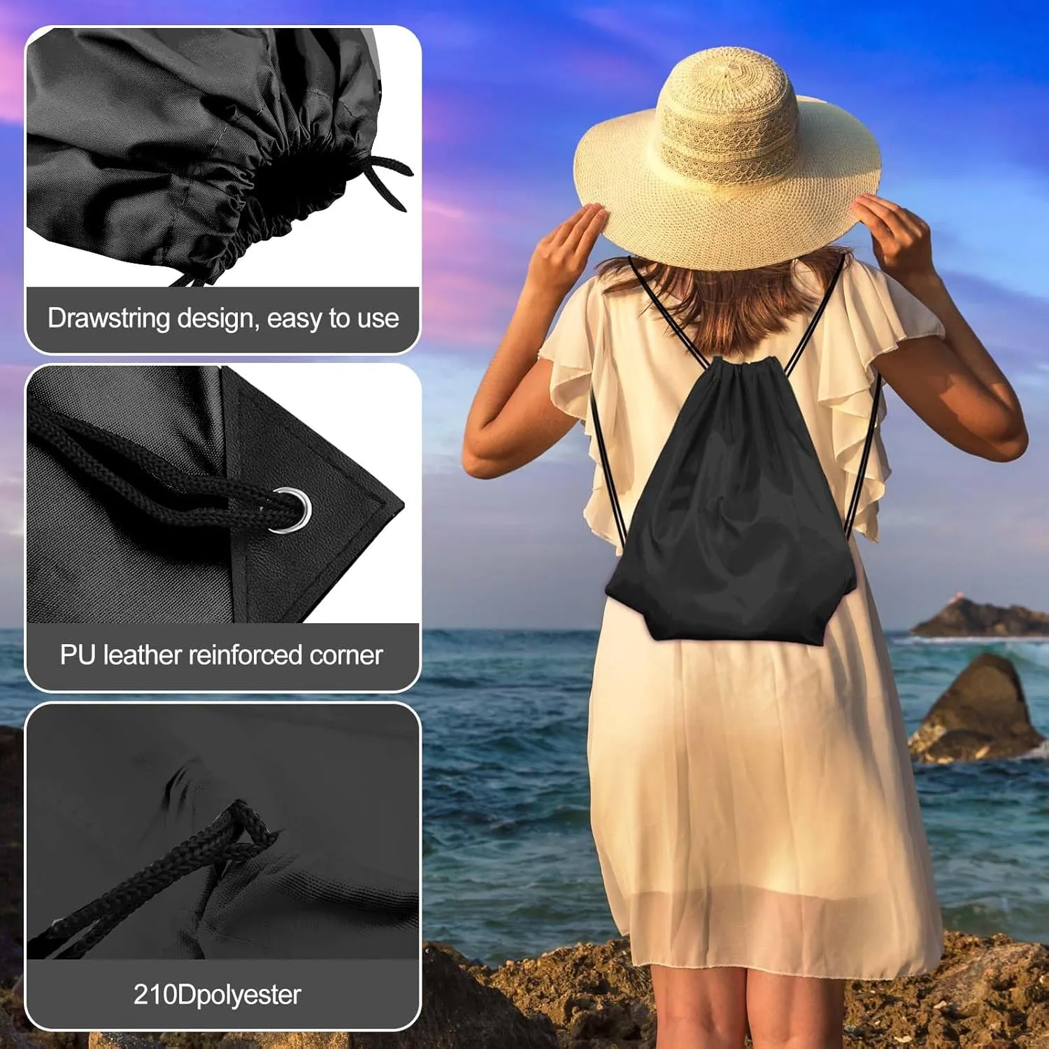 KUUQA 80Pcs Black Drawstring Backpack Bag Sack Drawstring Bags Bulk String Bags Storage Bags for Sport Gym Traveling