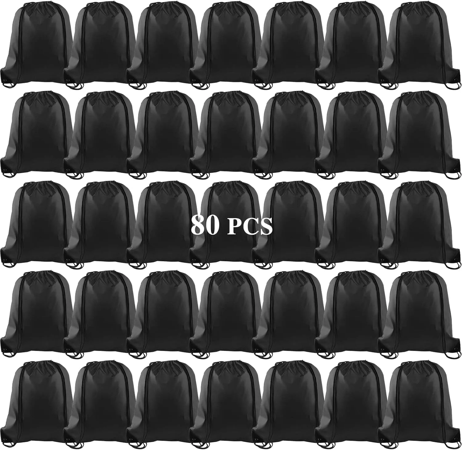 KUUQA 80Pcs Black Drawstring Backpack Bag Sack Drawstring Bags Bulk String Bags Storage Bags for Sport Gym Traveling