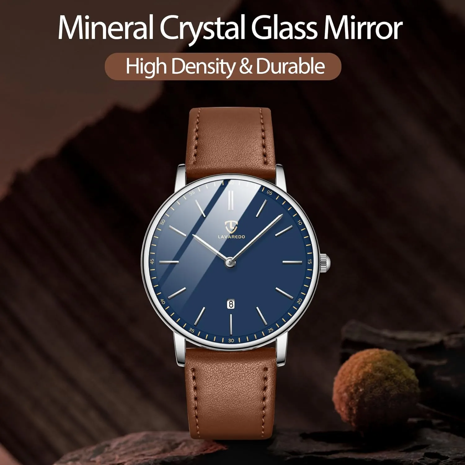 L LAVAREDO Watch for Men, Extremely Thin Mens Watches Minimalist Analog Men's Leather Wrist Watches with Time/Date, Birthday Gift for Men Boyfriend