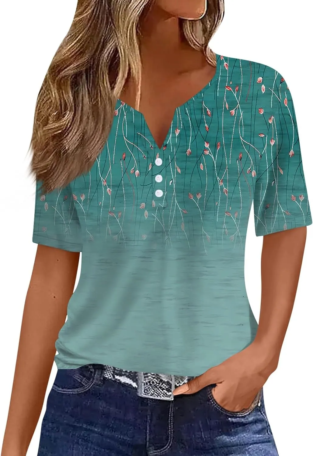 Ladies Tops And Blouses Short Sleeve Henley Summer Button Up Shirts V Neck Shirts Funny Tees Vacation Outfits