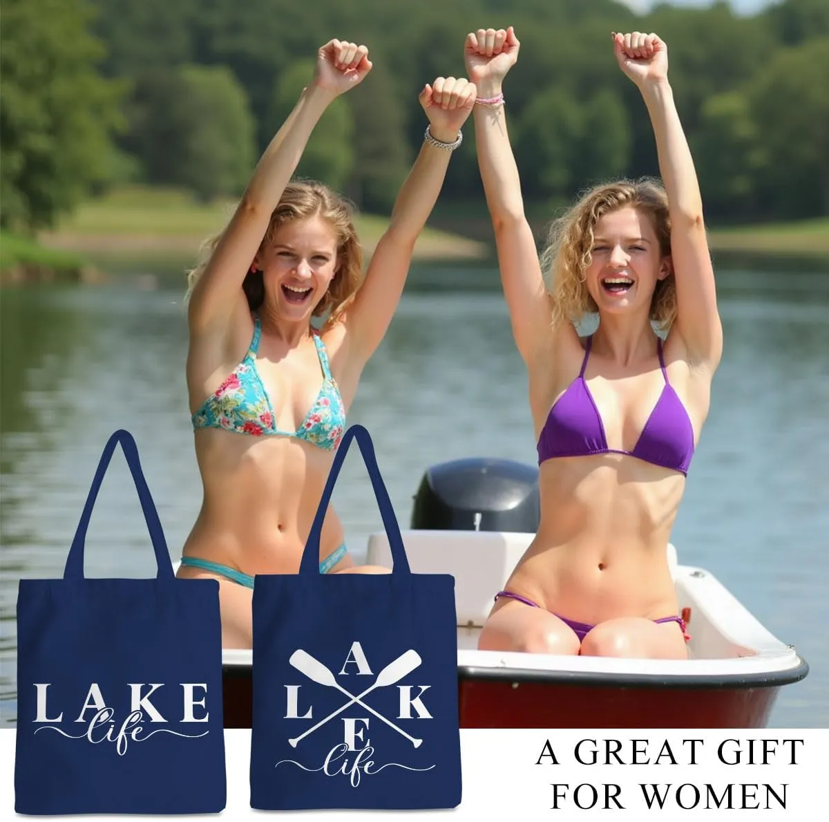 Lake Life Tote Bags for Women | Water-Resistant Beach Totes | Lake House Gifts for Mom/Wife