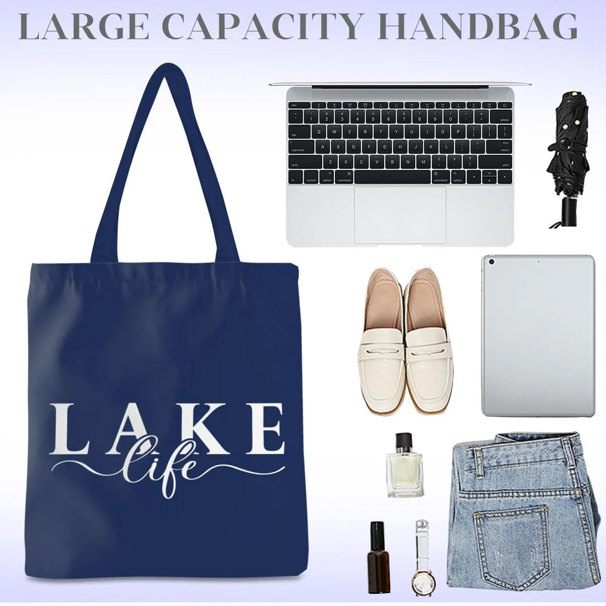 Lake Life Tote Bags for Women | Water-Resistant Beach Totes | Lake House Gifts for Mom/Wife