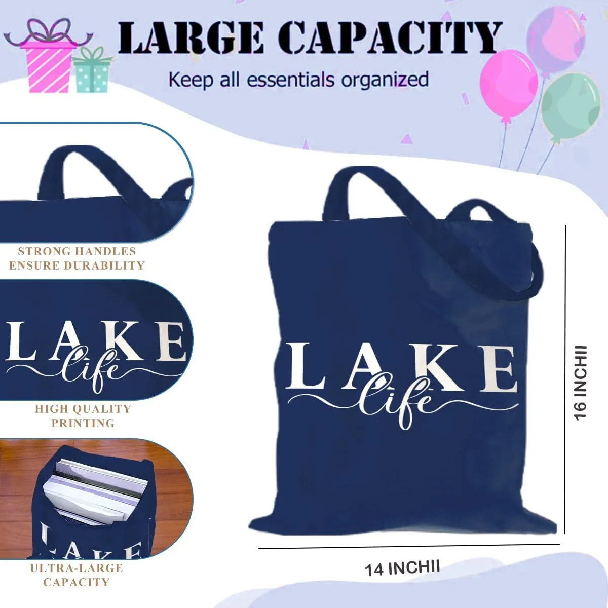 Lake Life Tote Bags for Women | Water-Resistant Beach Totes | Lake House Gifts for Mom/Wife