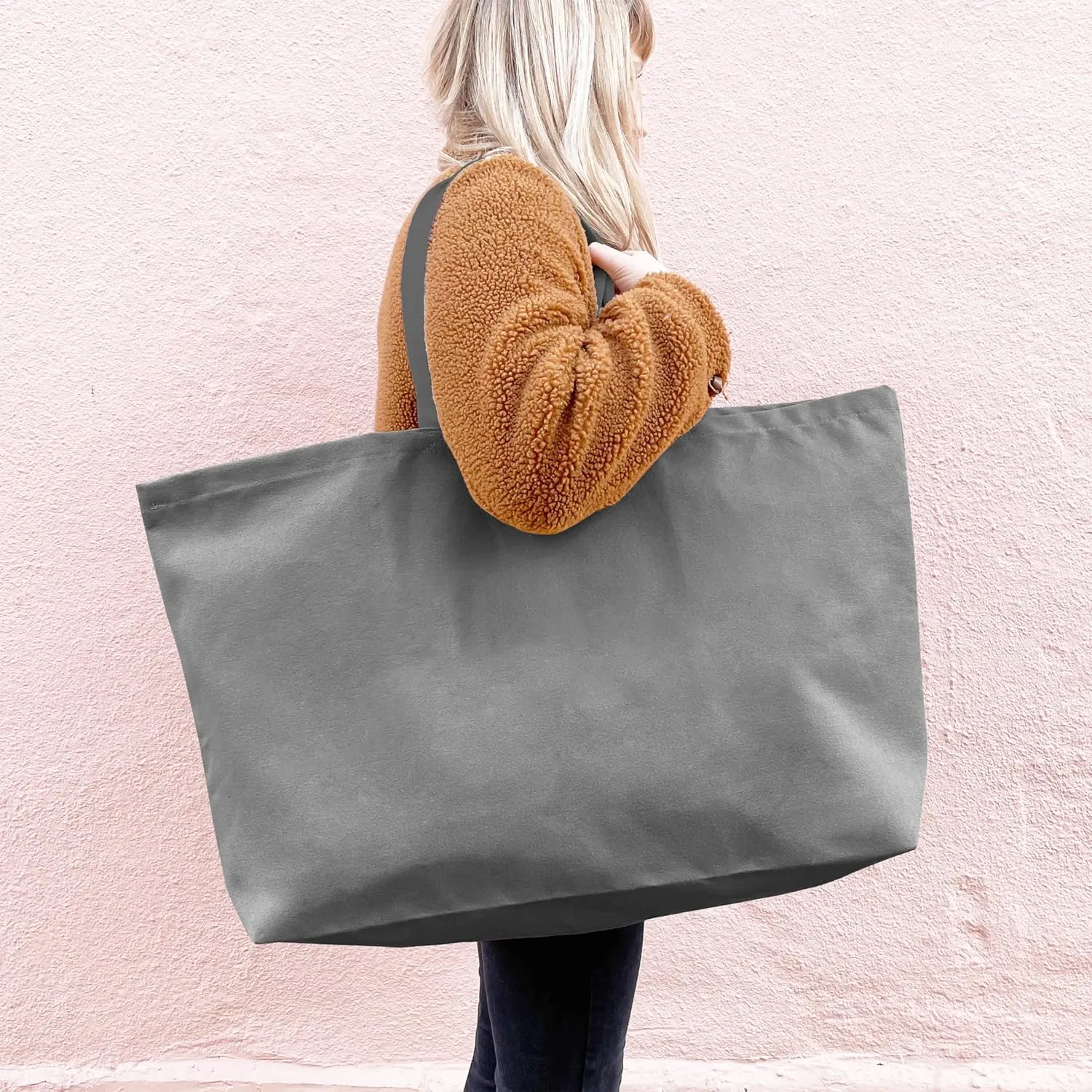 Large Canvas Tote Bag-Extra Big Shopping Beach Totes Bags Reusable Largest Grocery Plain Solid Bag 28"x8"x16"