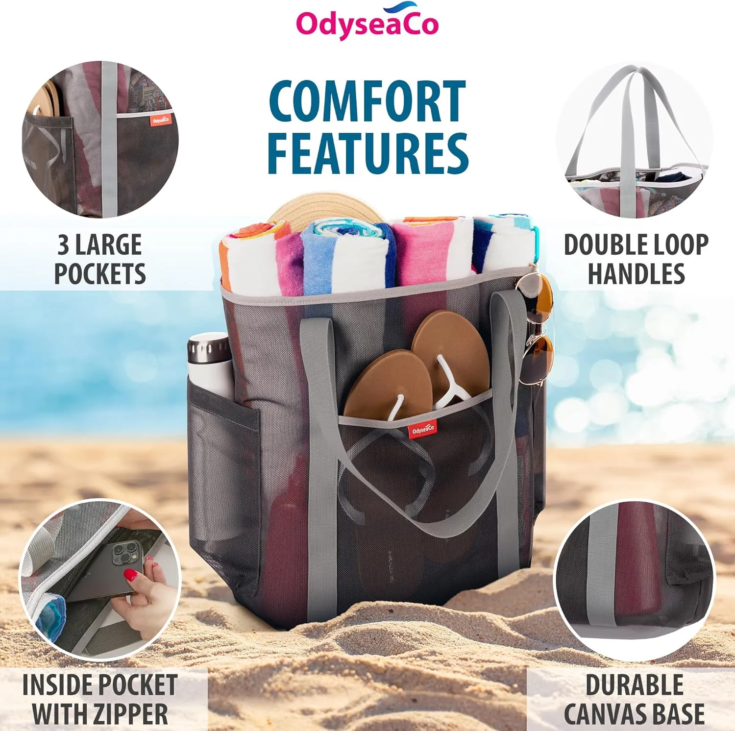 Large Mesh Beach Bag - Beach Tote Bags Waterproof Sandproof - Swim Tote for Pool