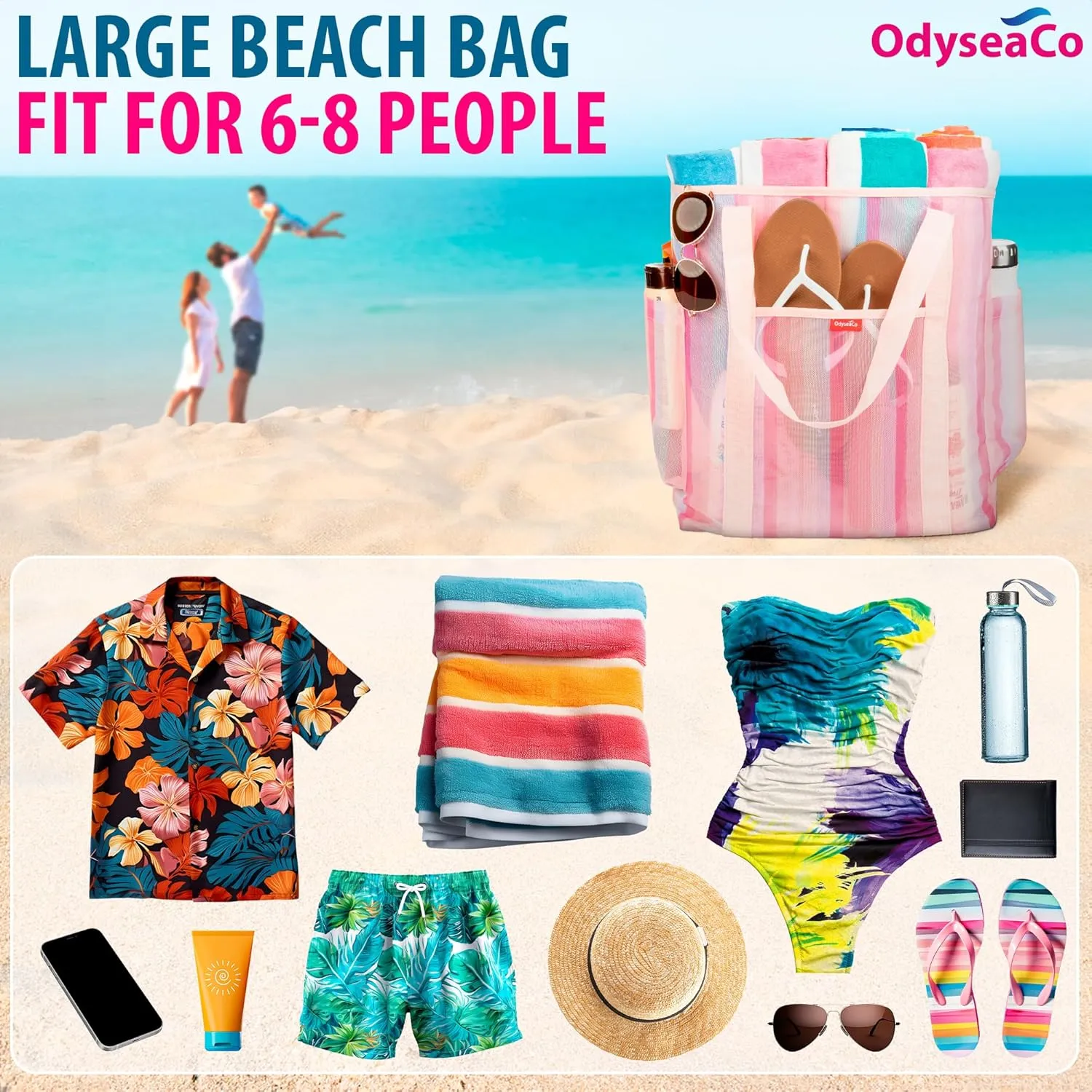 Large Mesh Beach Bag - Beach Tote Bags Waterproof Sandproof - Swim Tote for Pool