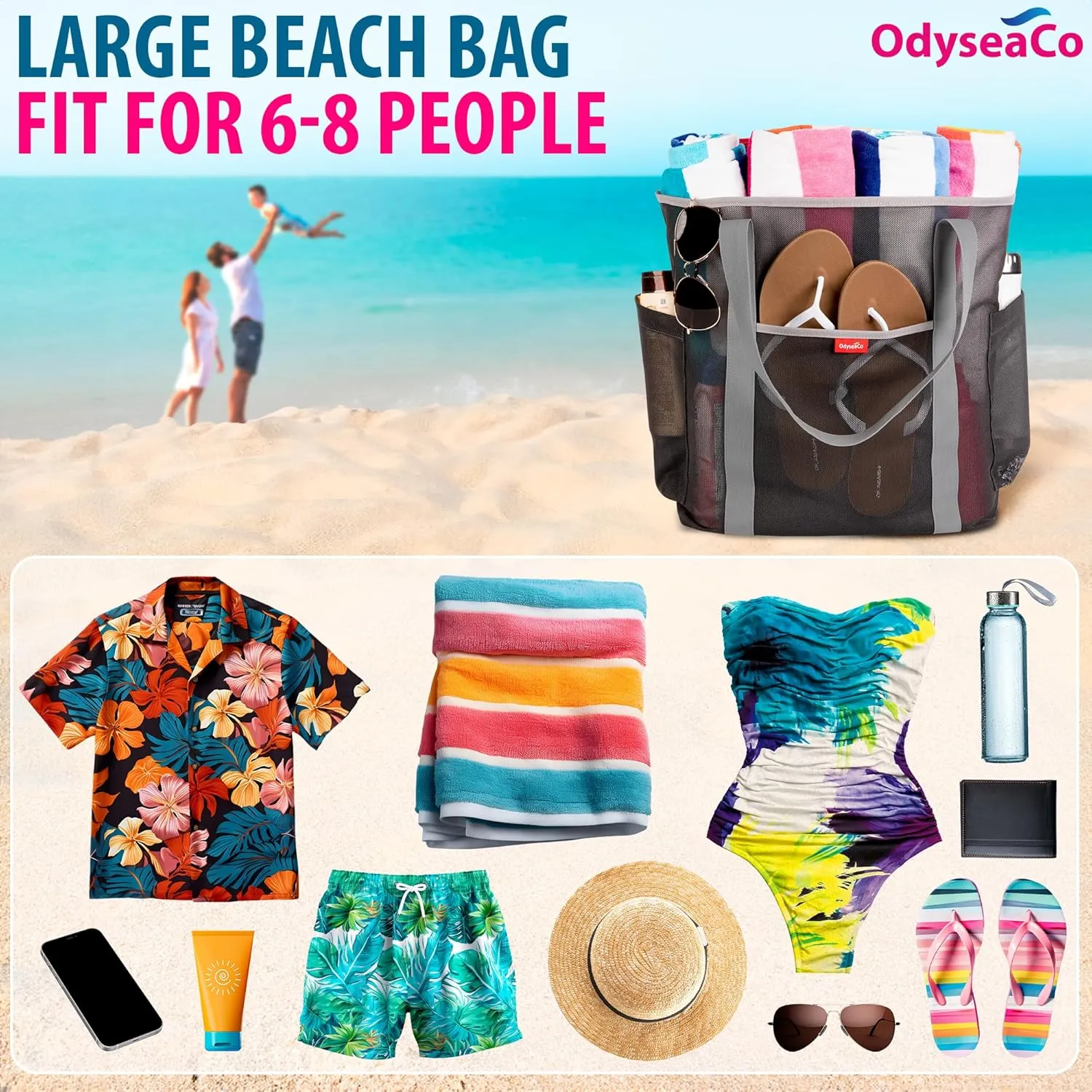Large Mesh Beach Bag - Beach Tote Bags Waterproof Sandproof - Swim Tote for Pool