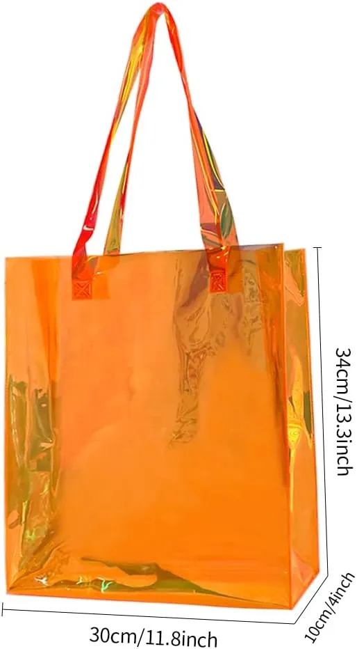 Large Purple Holographic Tote Shopping Bag Waterproof Sandproof Iridescent Beach Totes Bags with Handle for Women