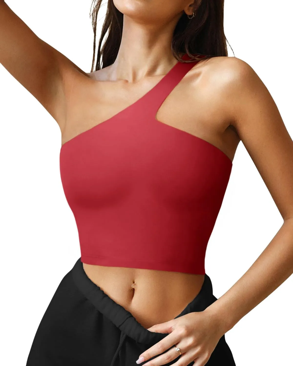 LASLULU Womens Sexy One Shoulder Sports Bra Sleeveless Workout Yoga Bra Backless Summer Crop Tank Tops