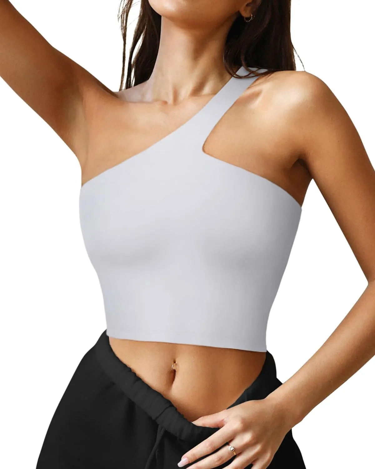 LASLULU Womens Sexy One Shoulder Sports Bra Sleeveless Workout Yoga Bra Backless Summer Crop Tank Tops