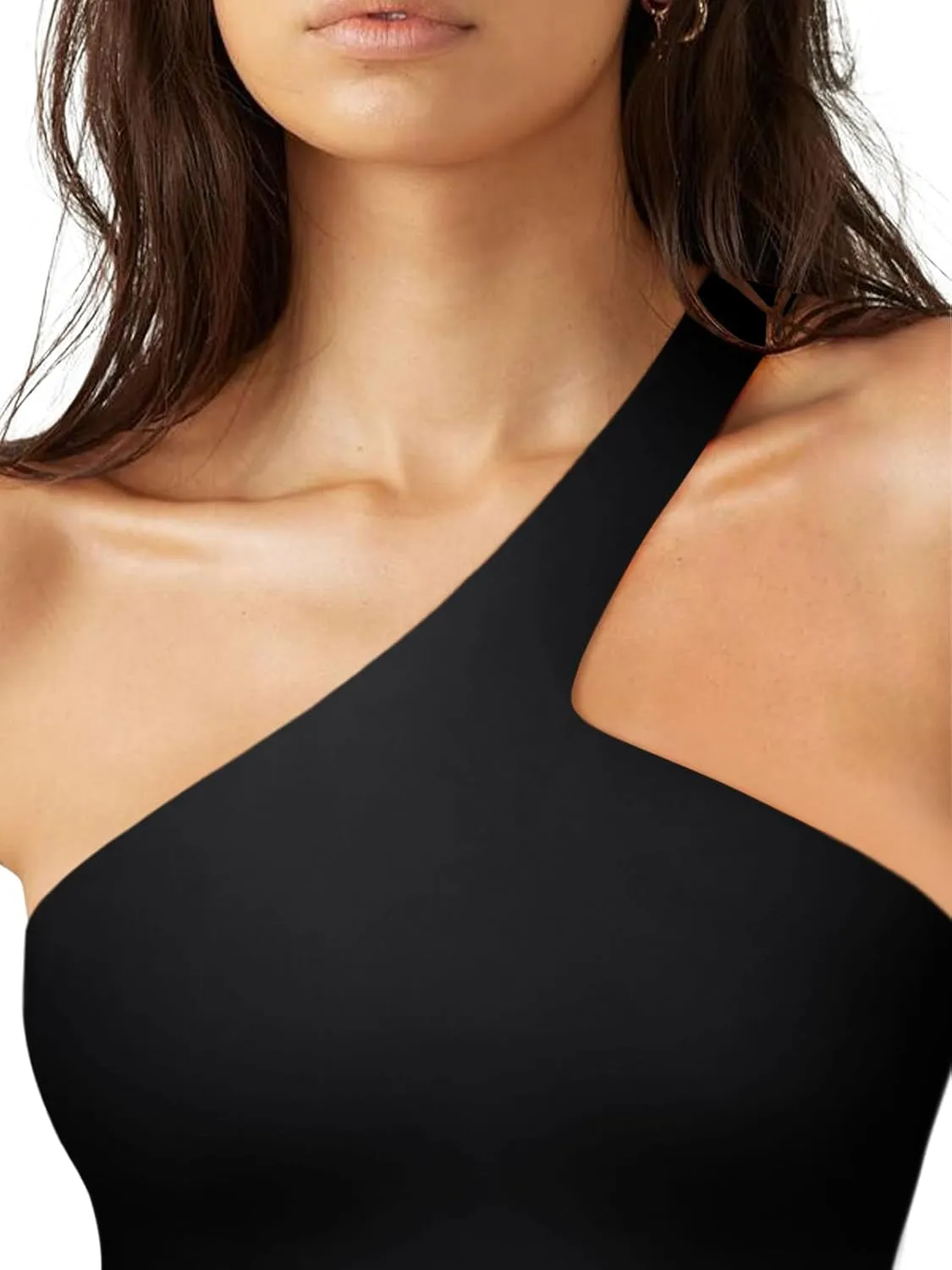 LASLULU Womens Sexy One Shoulder Sports Bra Sleeveless Workout Yoga Bra Backless Summer Crop Tank Tops