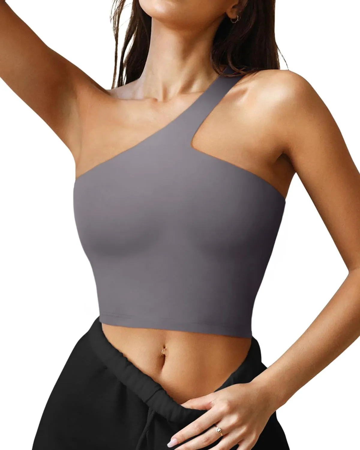 LASLULU Womens Sexy One Shoulder Sports Bra Sleeveless Workout Yoga Bra Backless Summer Crop Tank Tops