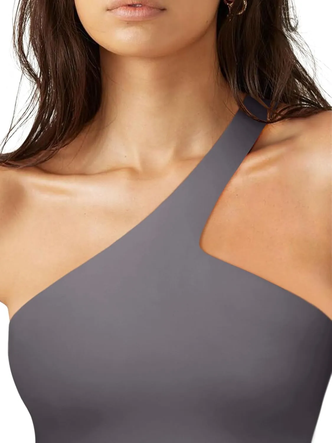 LASLULU Womens Sexy One Shoulder Sports Bra Sleeveless Workout Yoga Bra Backless Summer Crop Tank Tops