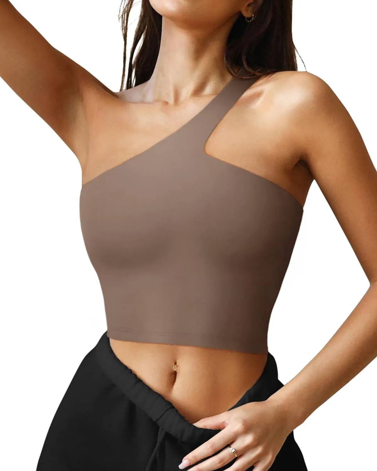 LASLULU Womens Sexy One Shoulder Sports Bra Sleeveless Workout Yoga Bra Backless Summer Crop Tank Tops