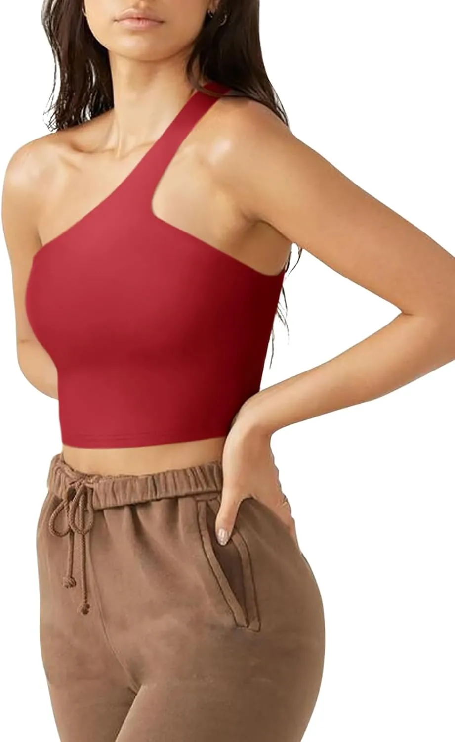 LASLULU Womens Sexy One Shoulder Sports Bra Sleeveless Workout Yoga Bra Backless Summer Crop Tank Tops