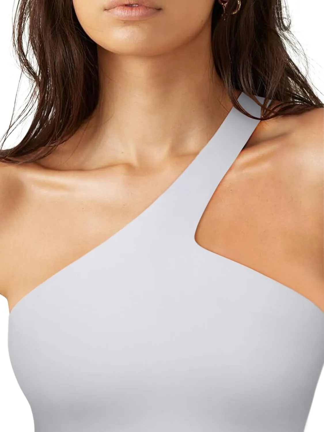 LASLULU Womens Sexy One Shoulder Sports Bra Sleeveless Workout Yoga Bra Backless Summer Crop Tank Tops