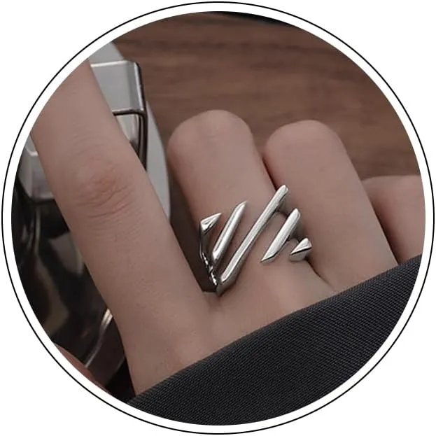 Layered Twill Cutout Ring Silver Bold Thick Chunky Ring Minimalist Geometric Statement Rings Simple Adjustable Open Trendy Wide Irregular Rings Christmas Birthday Jewelry Gift for Women Men