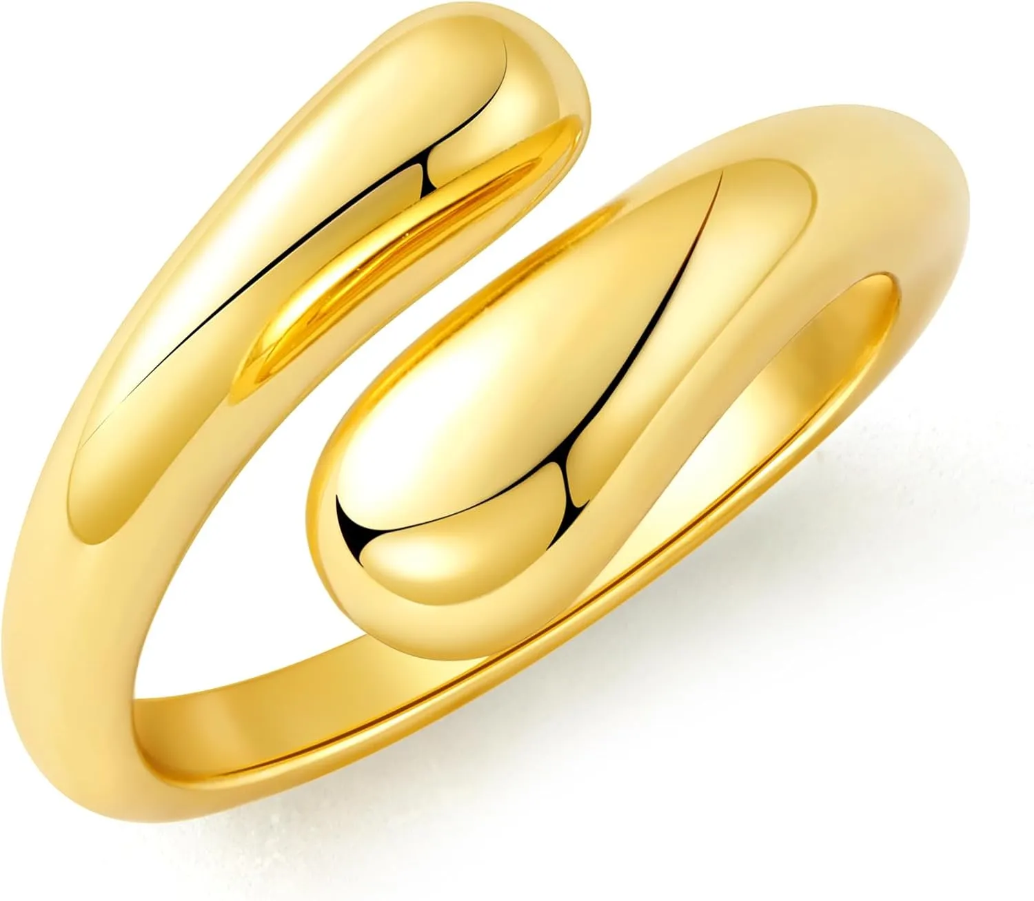 Lcherry Gold-Plated Chunky Open Stackable Rings Dome Teardrop Rings for Women Bold Statement Ring