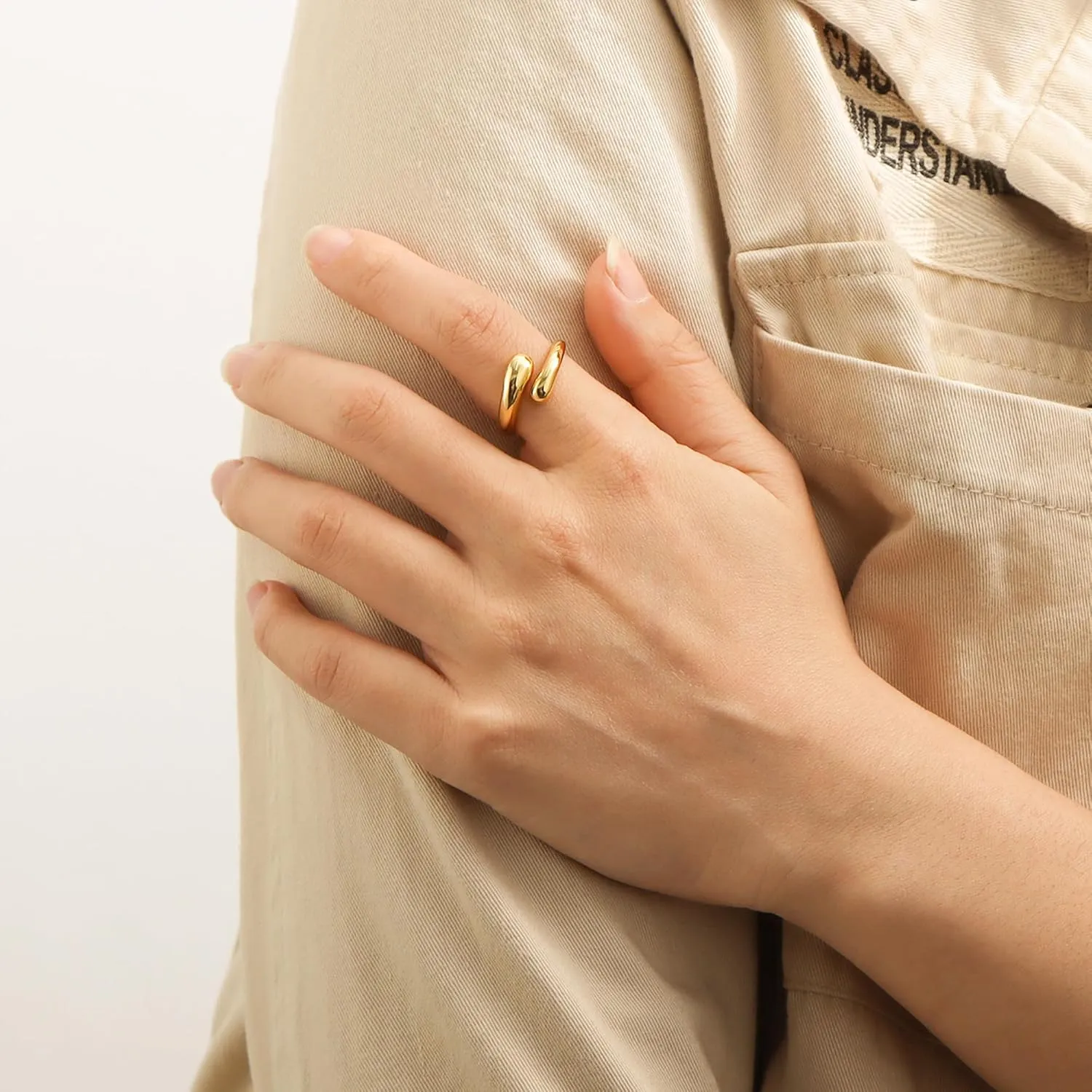 Lcherry Gold-Plated Chunky Open Stackable Rings Dome Teardrop Rings for Women Bold Statement Ring