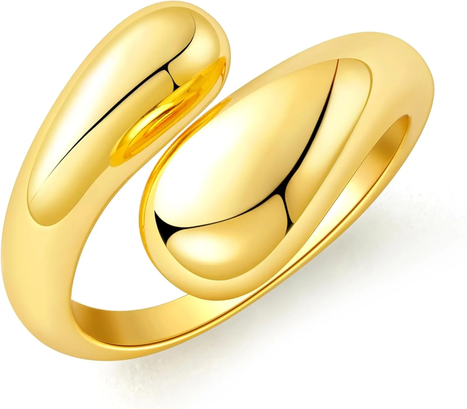 Lcherry Gold-Plated Chunky Open Stackable Rings Dome Teardrop Rings for Women Bold Statement Ring