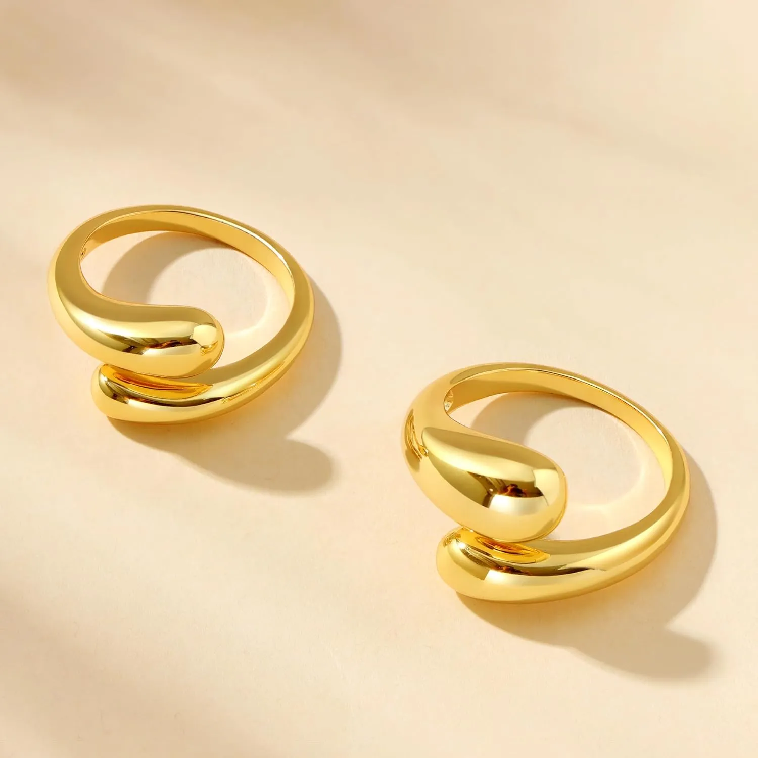 Lcherry Gold-Plated Chunky Open Stackable Rings Dome Teardrop Rings for Women Bold Statement Ring
