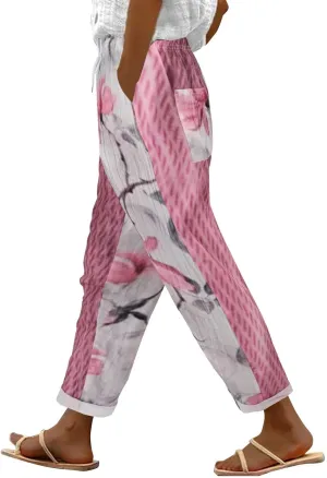 LCMTWX Vacation Linen Outfits for Women Pants Capri Pants 2025 Pants with Pockets Wide Leg Cropped Pants Trousers Pants for