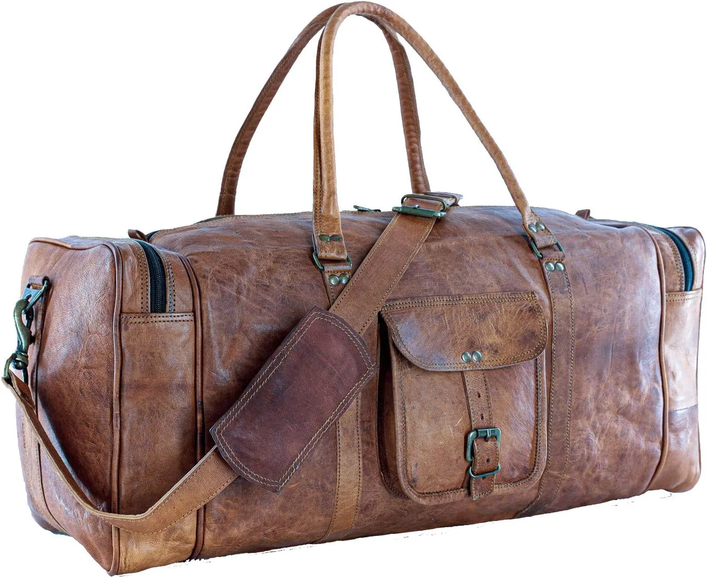 Leather Duffel Bag 32 inch Large Travel Bag Gym Sports Overnight Weekender Bag by Komal's Passion Leather (21 inch)