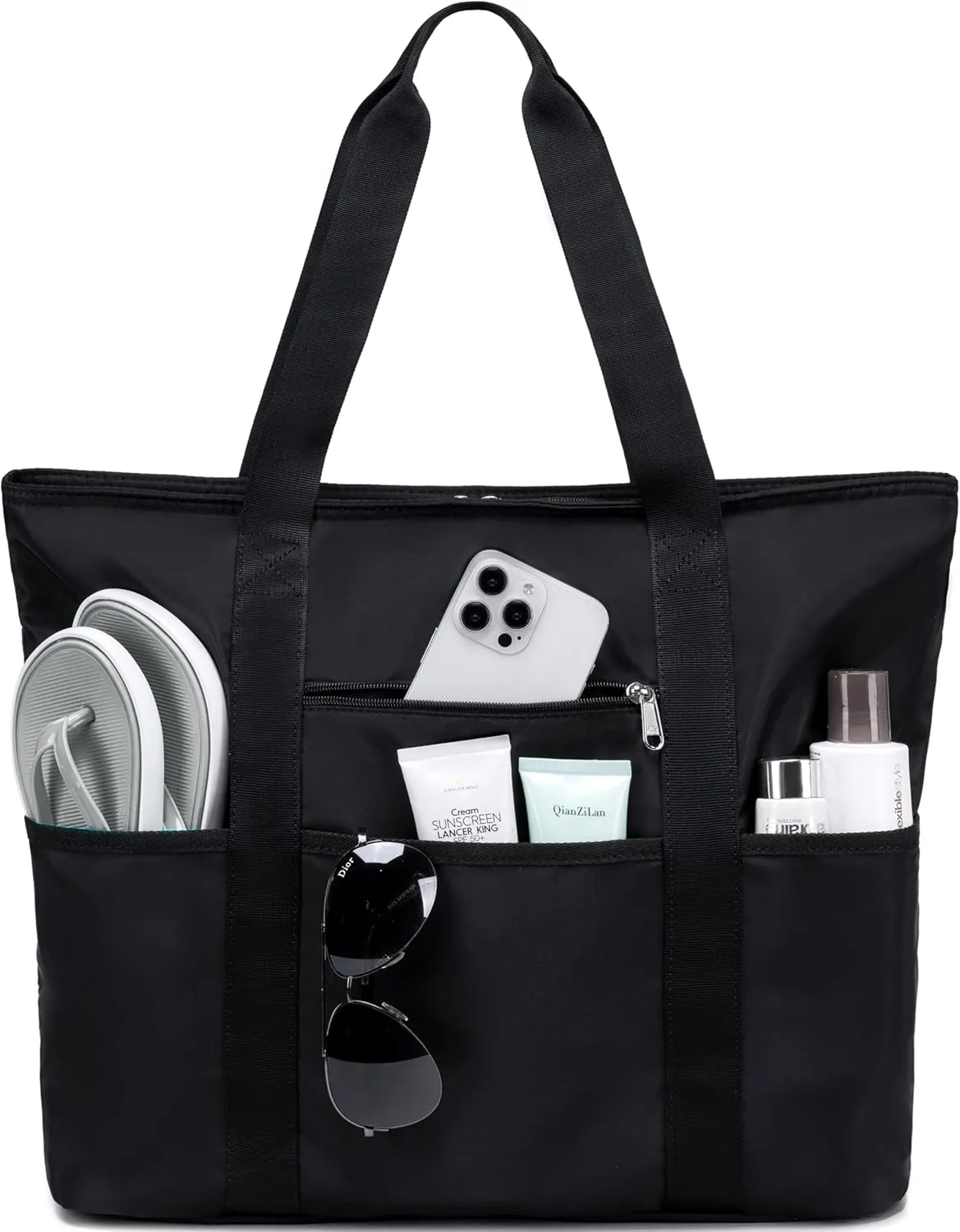 LEDAOU Large Beach Tote Bag Women Waterproof Beach Bag Sandproof Pool Bag with Zipper Travel Gym Tote Bag