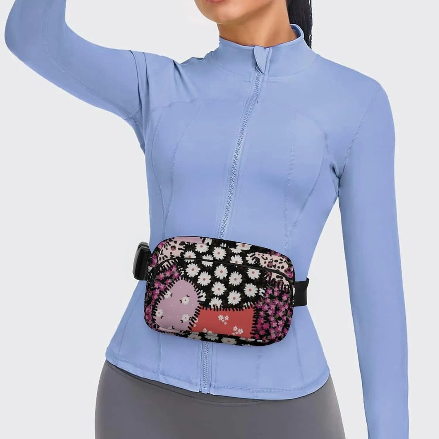 Leopard Print Fanny Pack Belt Bag with Adjustable Strap Animal Print Flower Patchwork Waist Packs Small Pouch Crossbody Bags for Hiking Running Cycling Traveling