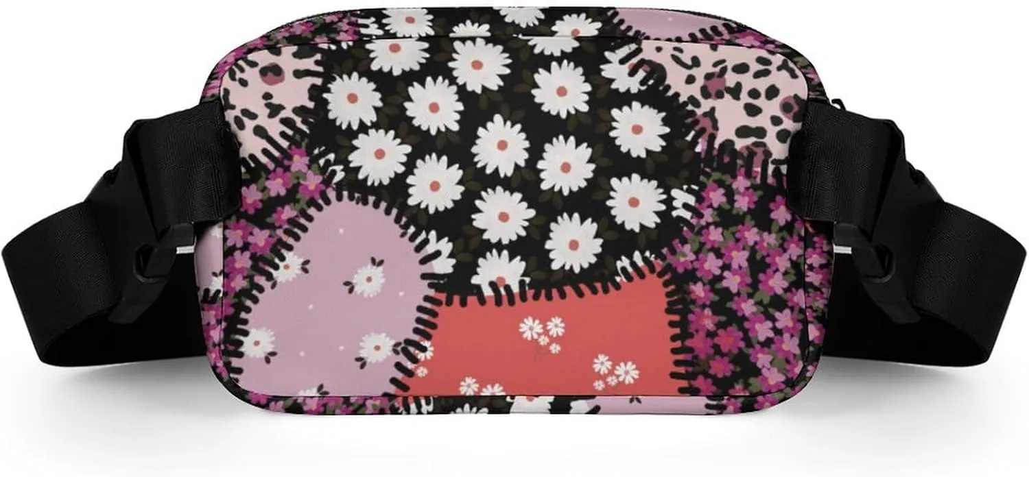 Leopard Print Fanny Pack Belt Bag with Adjustable Strap Animal Print Flower Patchwork Waist Packs Small Pouch Crossbody Bags for Hiking Running Cycling Traveling