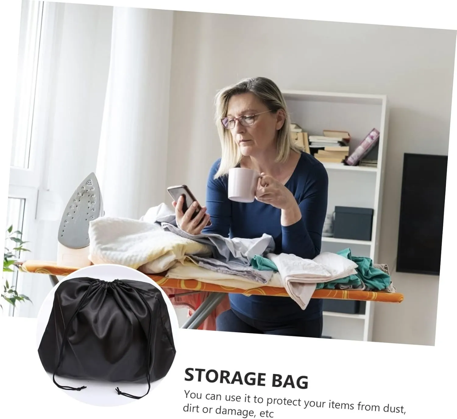 LIFKOME 2pcs Large Drawstring Storage Bag Household Bag Finishing Drawstring Nylon Material Easy to Use Multi-purpose