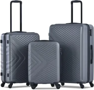 Lightweight Hard-Shell Luggage Set with TSA Lock and Spinner Wheels, Convenient 3 Piece Set (20/24/28), Gray