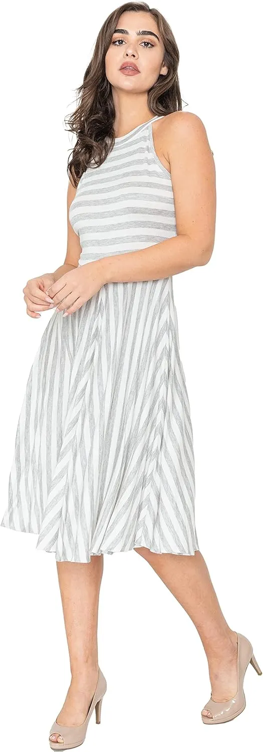 loges Women's Summer Floral Tropical Leaves Halter Neck Midi Dress | S-3X Plus
