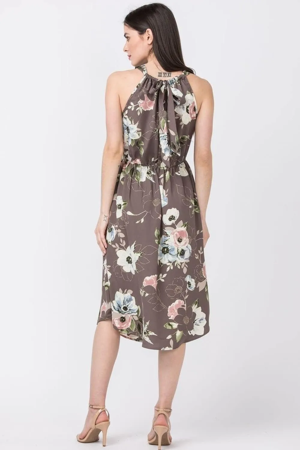 loges Women's Summer Floral Tropical Leaves Halter Neck Midi Dress | S-3X Plus