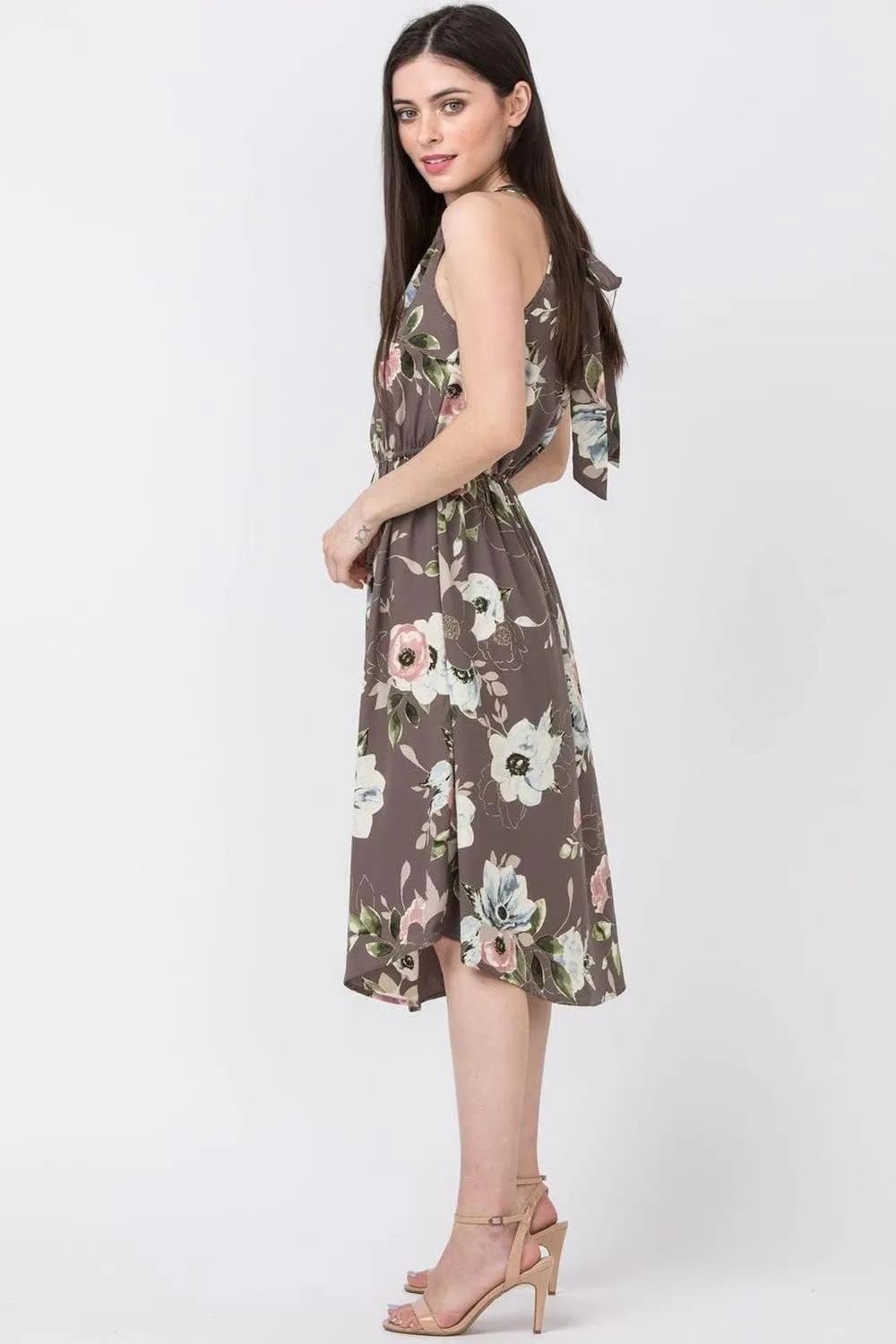 loges Women's Summer Floral Tropical Leaves Halter Neck Midi Dress | S-3X Plus