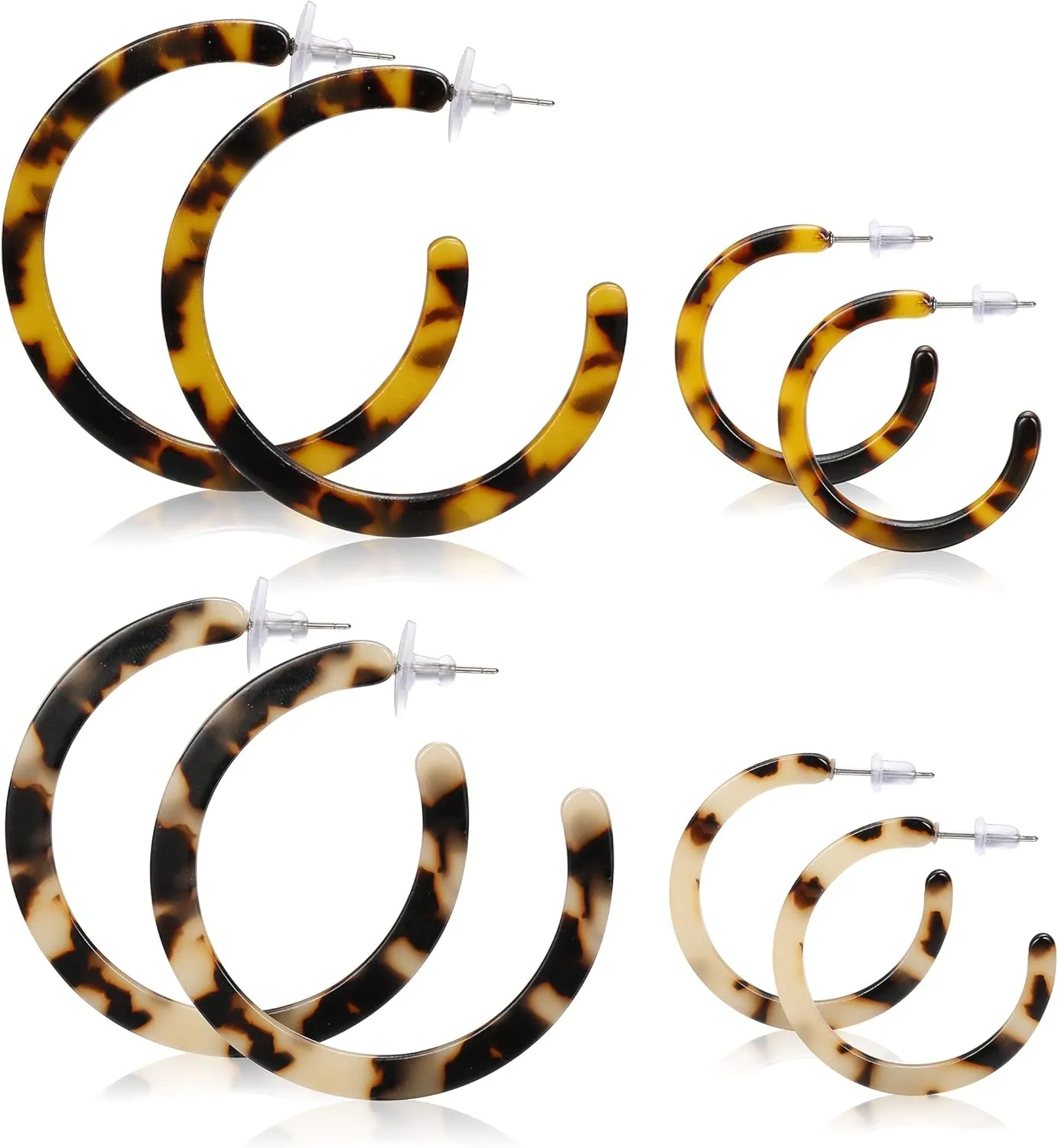 LOYALLOOK 4-8Pairs Acrylic Earrings Resin Geometric Hoop Fashion Earrings C Shaped Earrings Resin Earrings For Women Boho Earrings Statement Drop Dangle Earrings