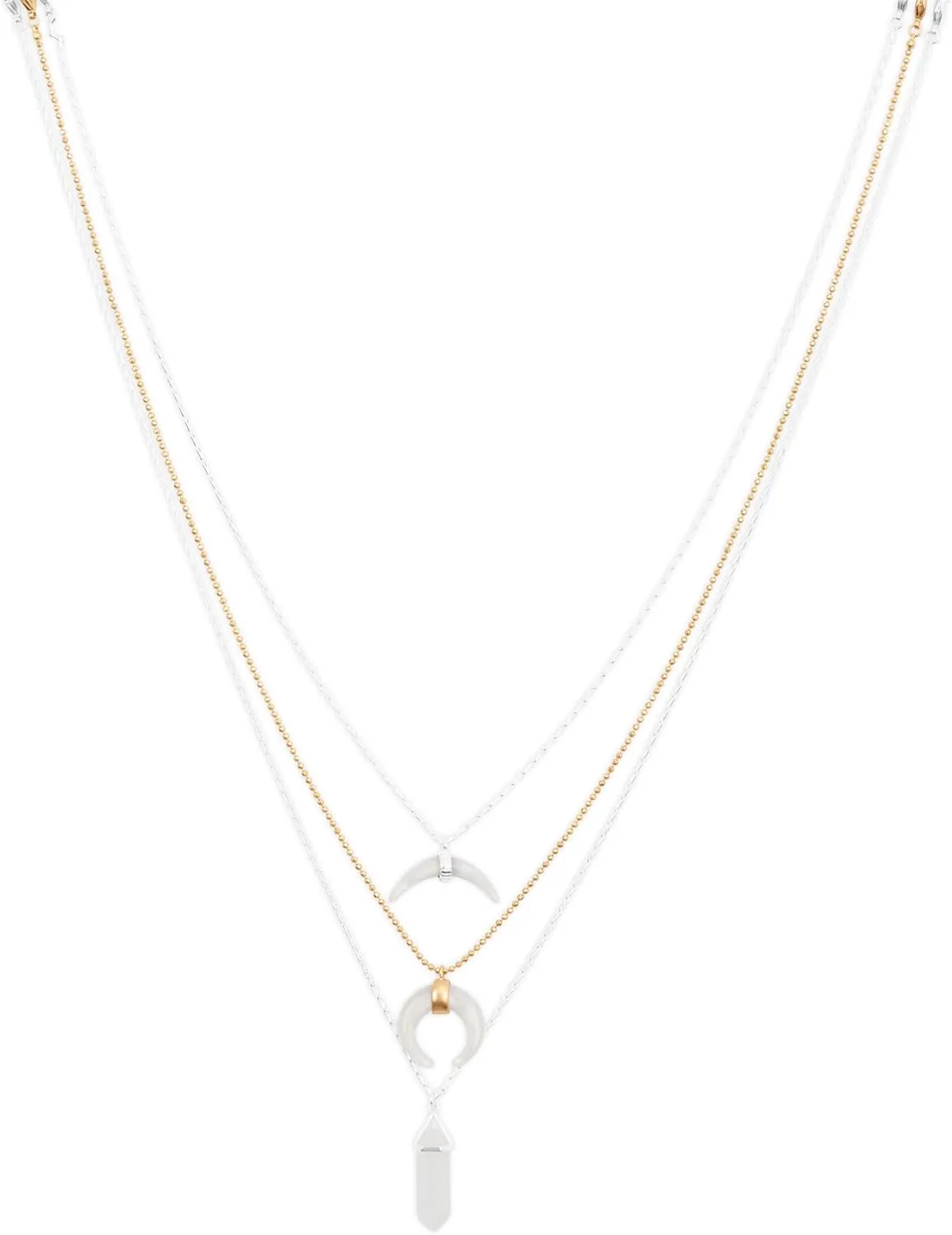 Lucky Brand Tusk and Crystal Charm Layer Necklace