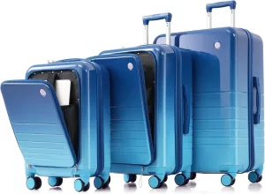 Luggage Set of 3 for Travel, USB Port Included, Design, Durable Hard Shell with Spinner Wheels, Blue