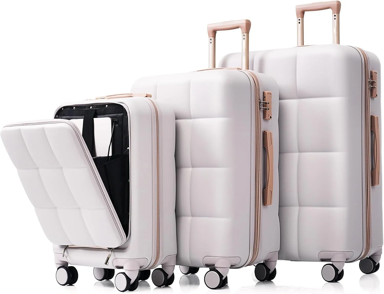 Luggage Sets 3 Piece with USB Port and Front Opening Design, Durable ABS Hard Shell with Spinner Wheels, Light Grey