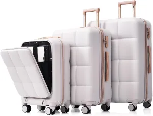 Luggage Sets 3 Piece with USB Port and Front Opening Design, Durable ABS Hard Shell with Spinner Wheels, Light Grey
