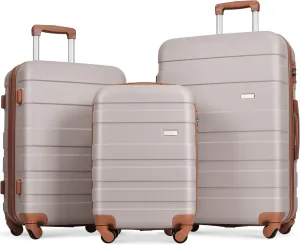Luggage Sets - 3pcs ABS Hardshell Spinner Suitcases Lightweight Durable with TSA Lock (20'' 24'' 28'') Light Brown