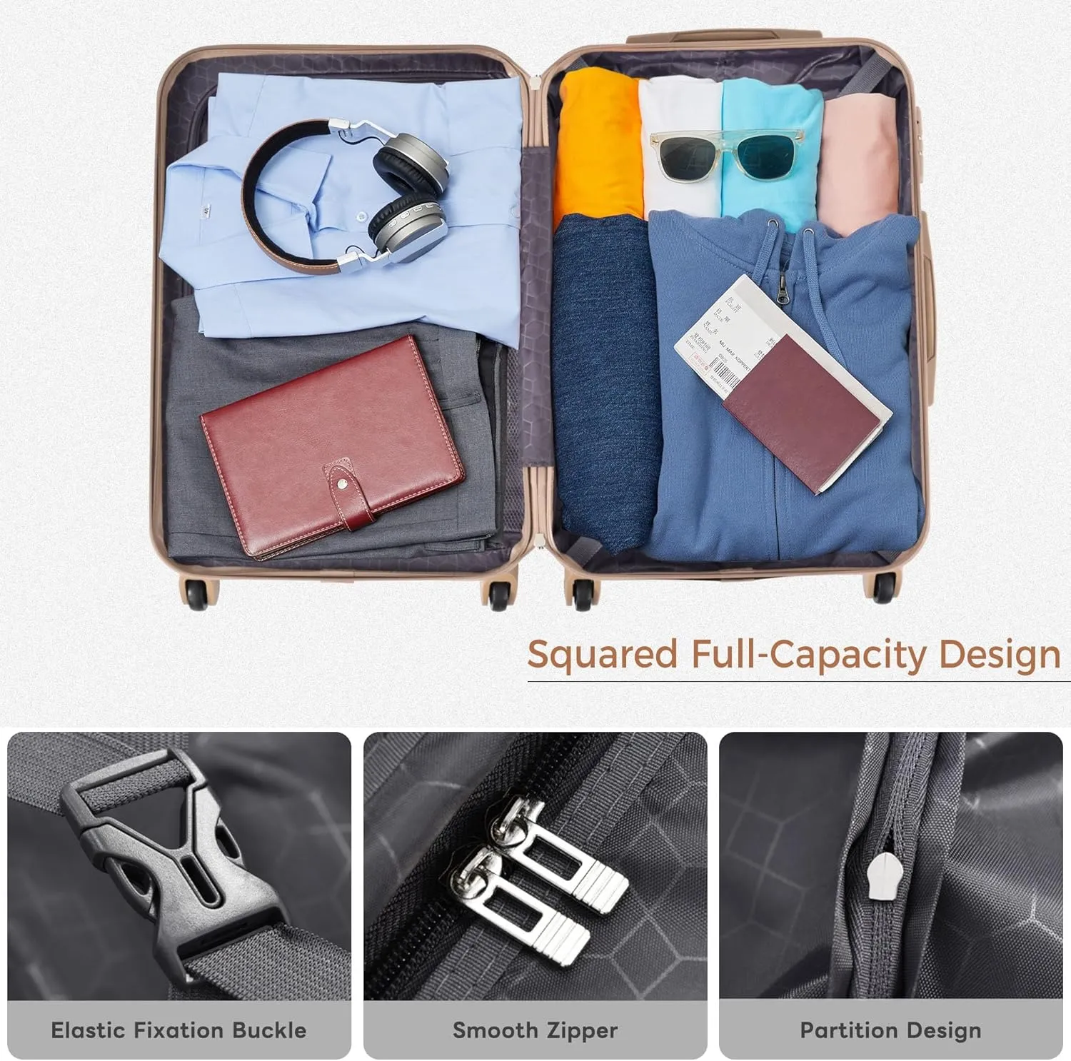 Luggage Sets 4 Piece, ABS Durable Suitcase with Travel Bag, Carry On Luggage Suitcase Set with 360 Spinner Wheels(Ivory)