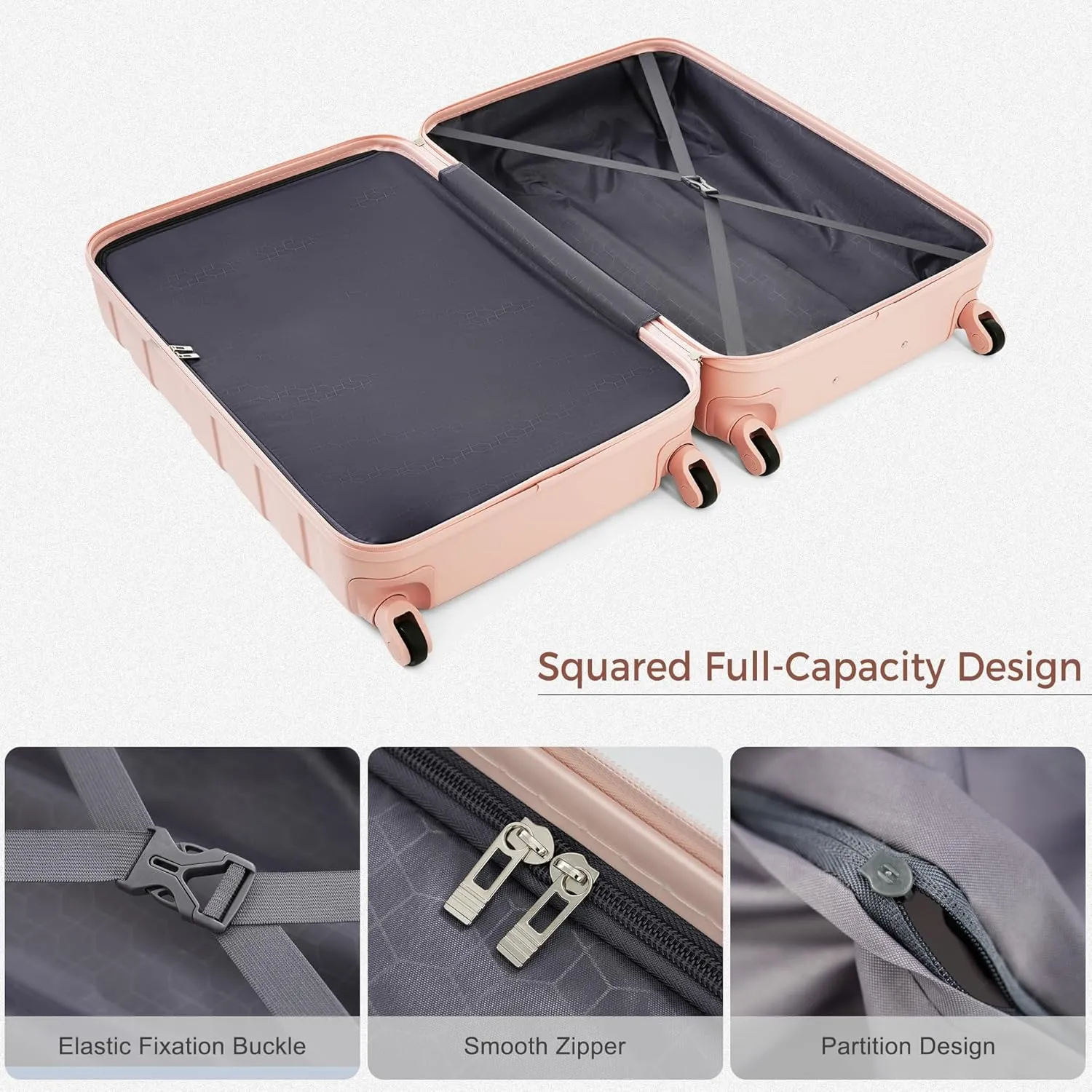 Luggage Sets 4 Piece, ABS Durable Suitcase with Travel Bag, Carry On Luggage Suitcase Set with 360 Spinner Wheels(Pink)
