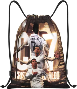 Luja Dling #7 Ronaldo Adult Drawstring Bags Gym Bag Sackpack Cinch For Gym Shopping Sport Yoga, Small, Black