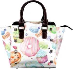 Macarons Cupcakes Donuts Women Leather Handbag Fashion Rivet Shoulder Crossbody Bag Top Handle Satchel Purse