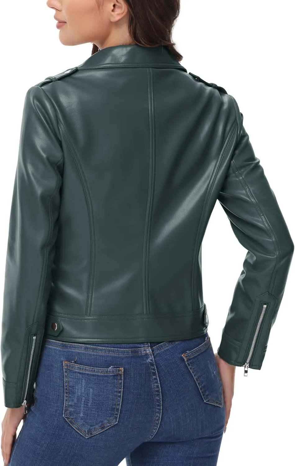 MAGCOMSEN Women's Leather Jacket Zipped Moto Jacket Lightweight Faux Leather Biker Jackets Fall Autumn Lapel Jackets