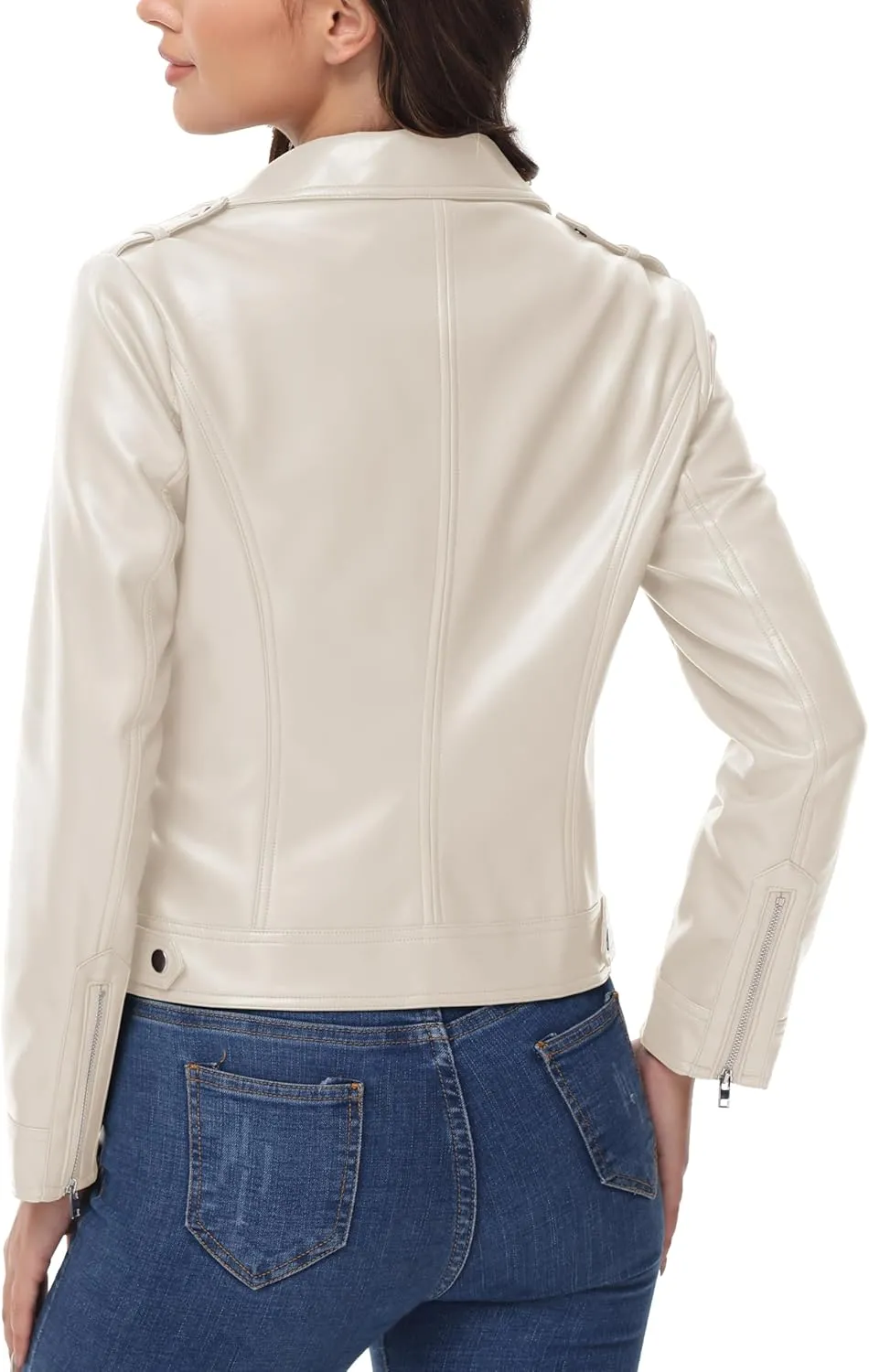 MAGCOMSEN Women's Leather Jacket Zipped Moto Jacket Lightweight Faux Leather Biker Jackets Fall Autumn Lapel Jackets
